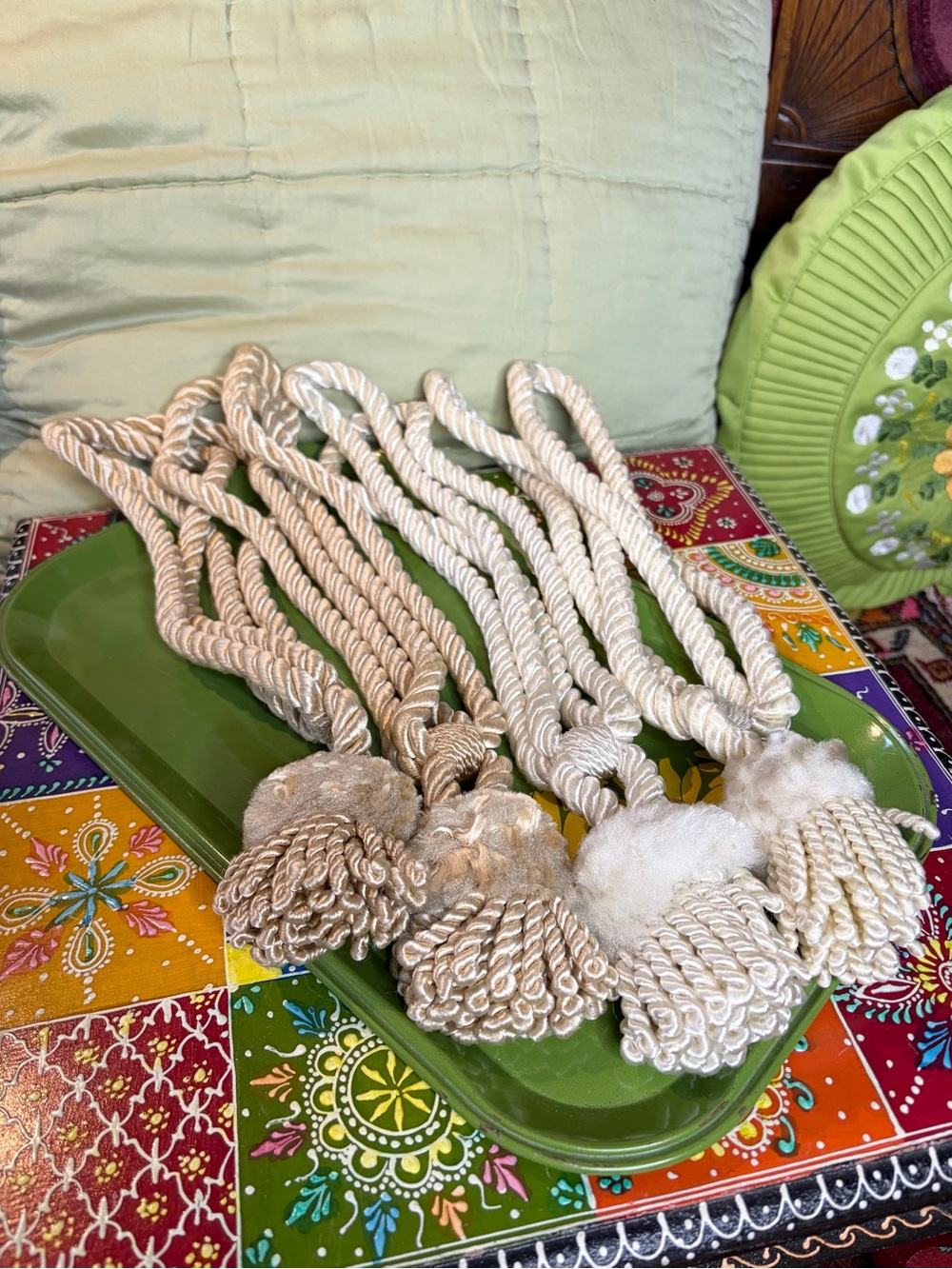 70s Satin Tassel Tieback Set of 4